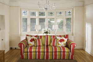 White bay window shutters